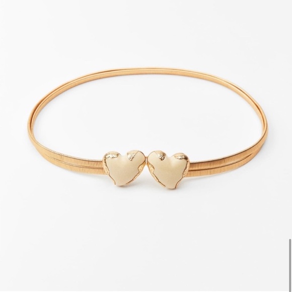 Zara Accessories - Zara Gold and Cream Heart Belt 32”